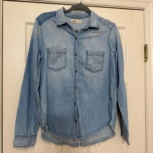 Hollister‎ Light Blue Distressed Denim Shirt